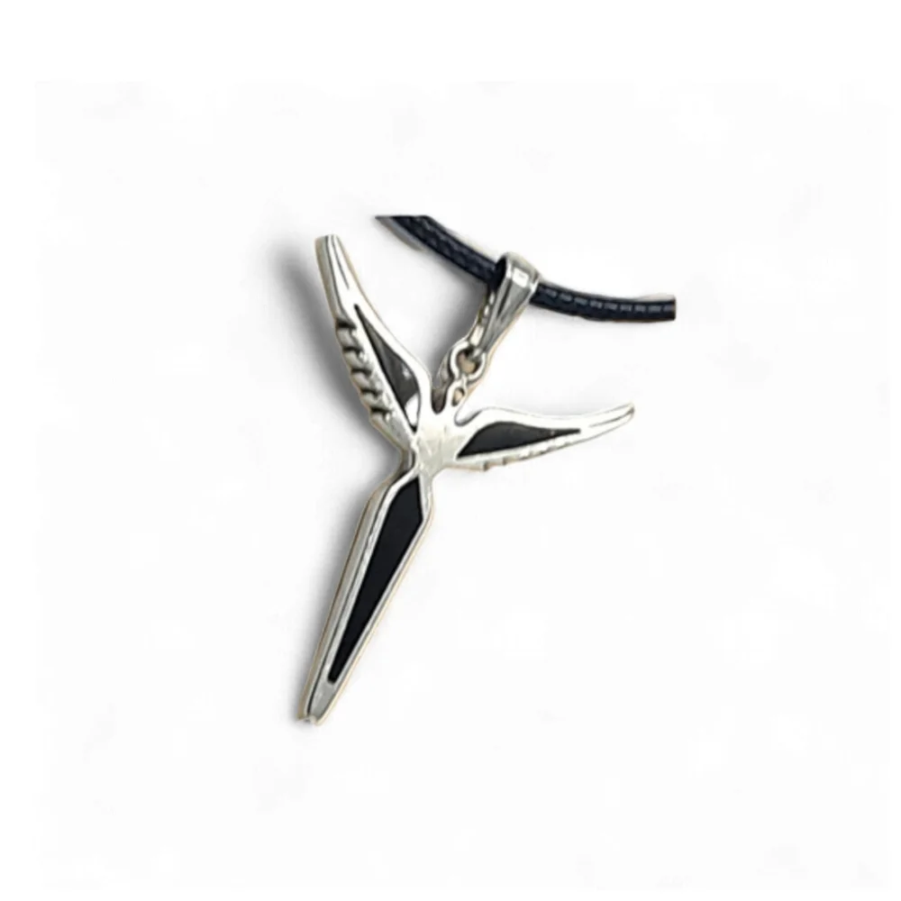Sterling Silver and Black Onyx Angel with Wings Pendant Necklace